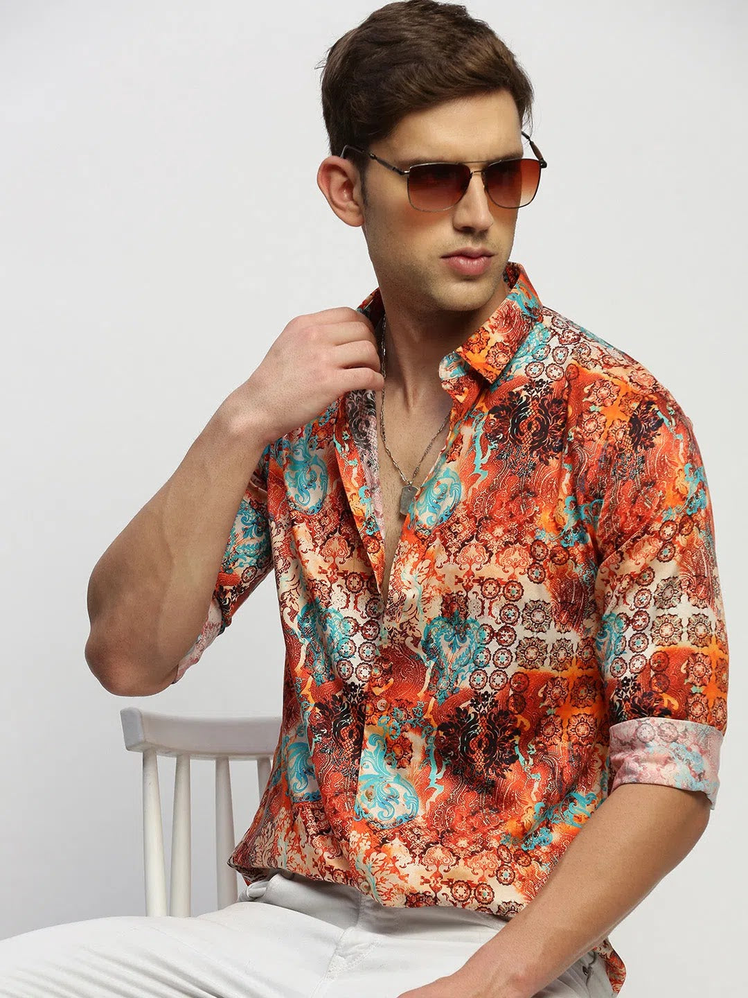 Men's Orange Printed Cotton Shirt | Stylish Printed Shirt