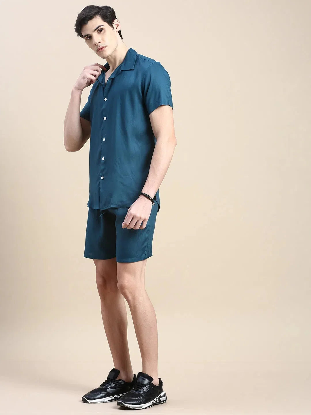 Men's Teal Solid Casual Co ord Set | Mens Two Piece Sets