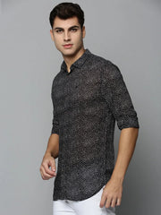 Men Black Printed Casual Shirt-HARPERPRINT-1701-Black