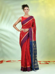 Sapphire Blue Cotton Saree With Nakshi Zari Borders-MA66BCT431050025