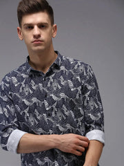 Men Blue Printed Casual Shirt-PARKERPRINT-1545-Navyblue