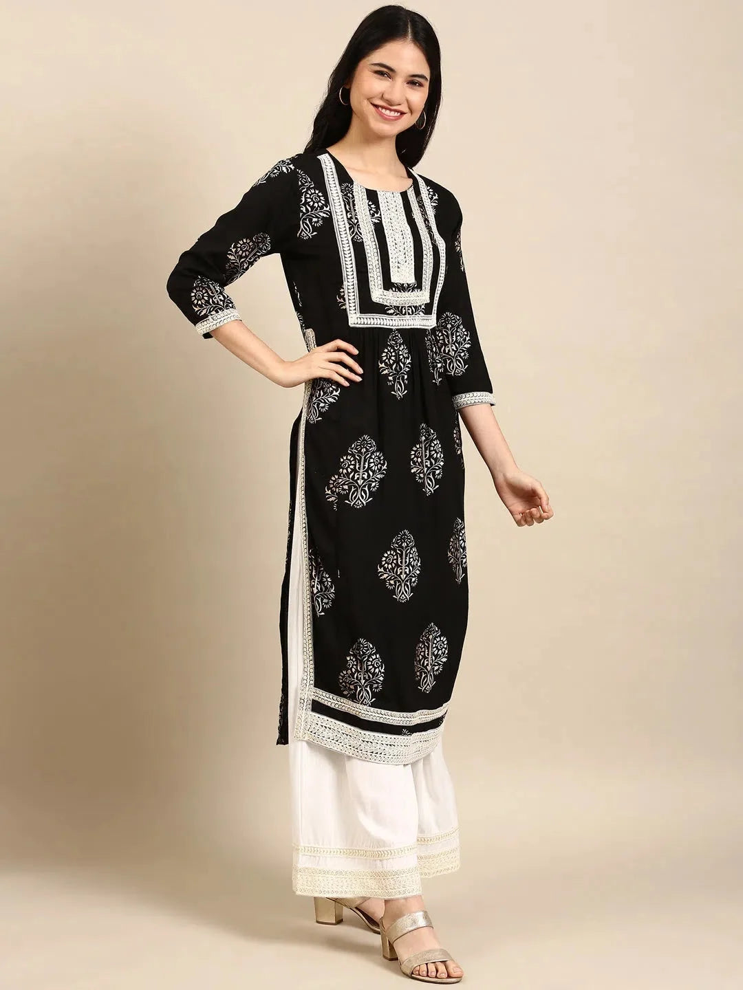 Black Floral Kurta Set | Designer Women's Indian Kurta Sets