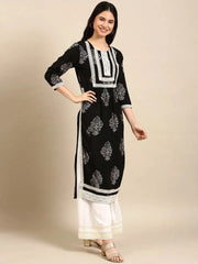 Women's Black Floral Kurta Set-GW-1655-Black
