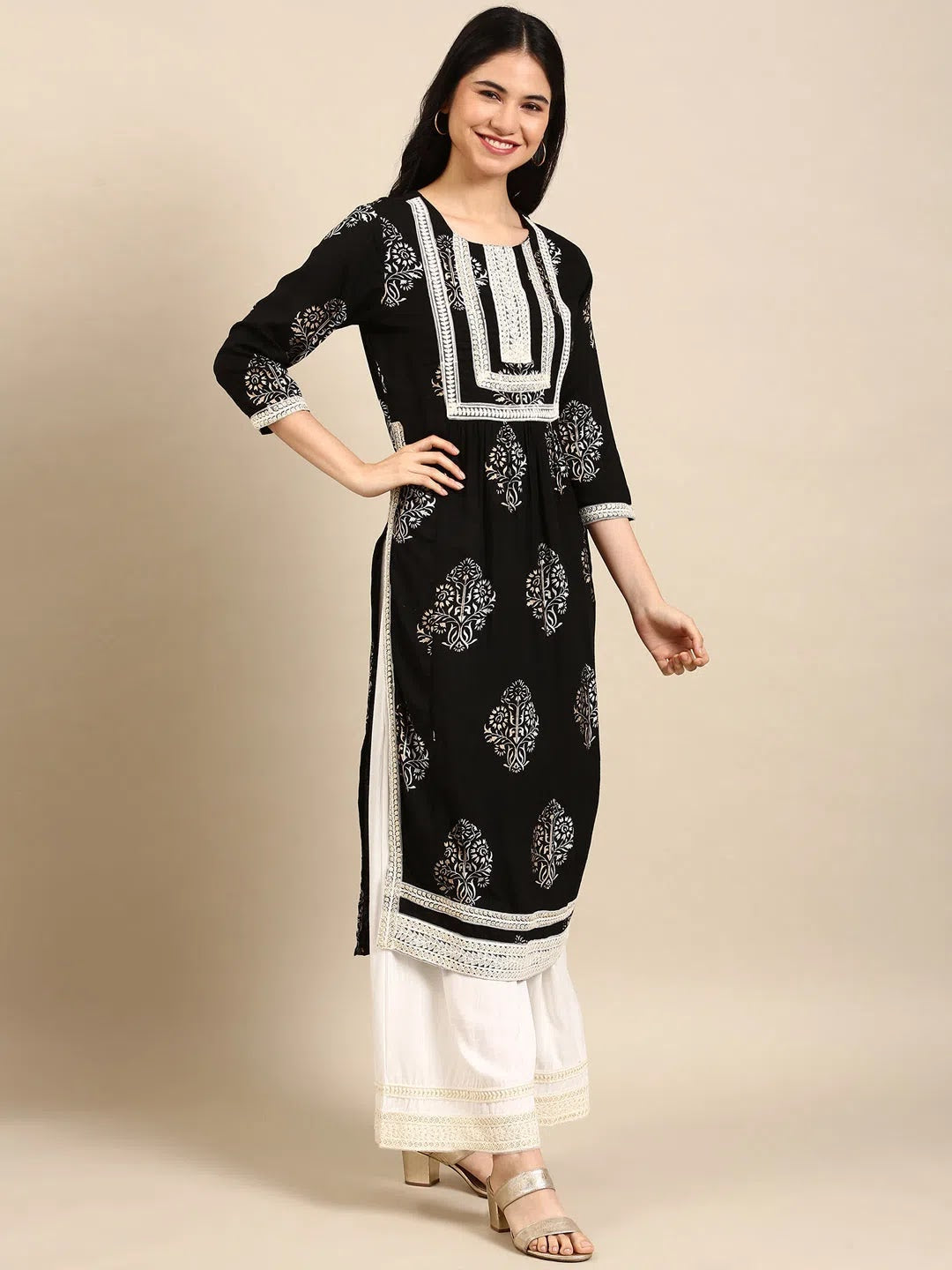 Black Floral Kurta Set | Designer Women's Indian Kurta Sets