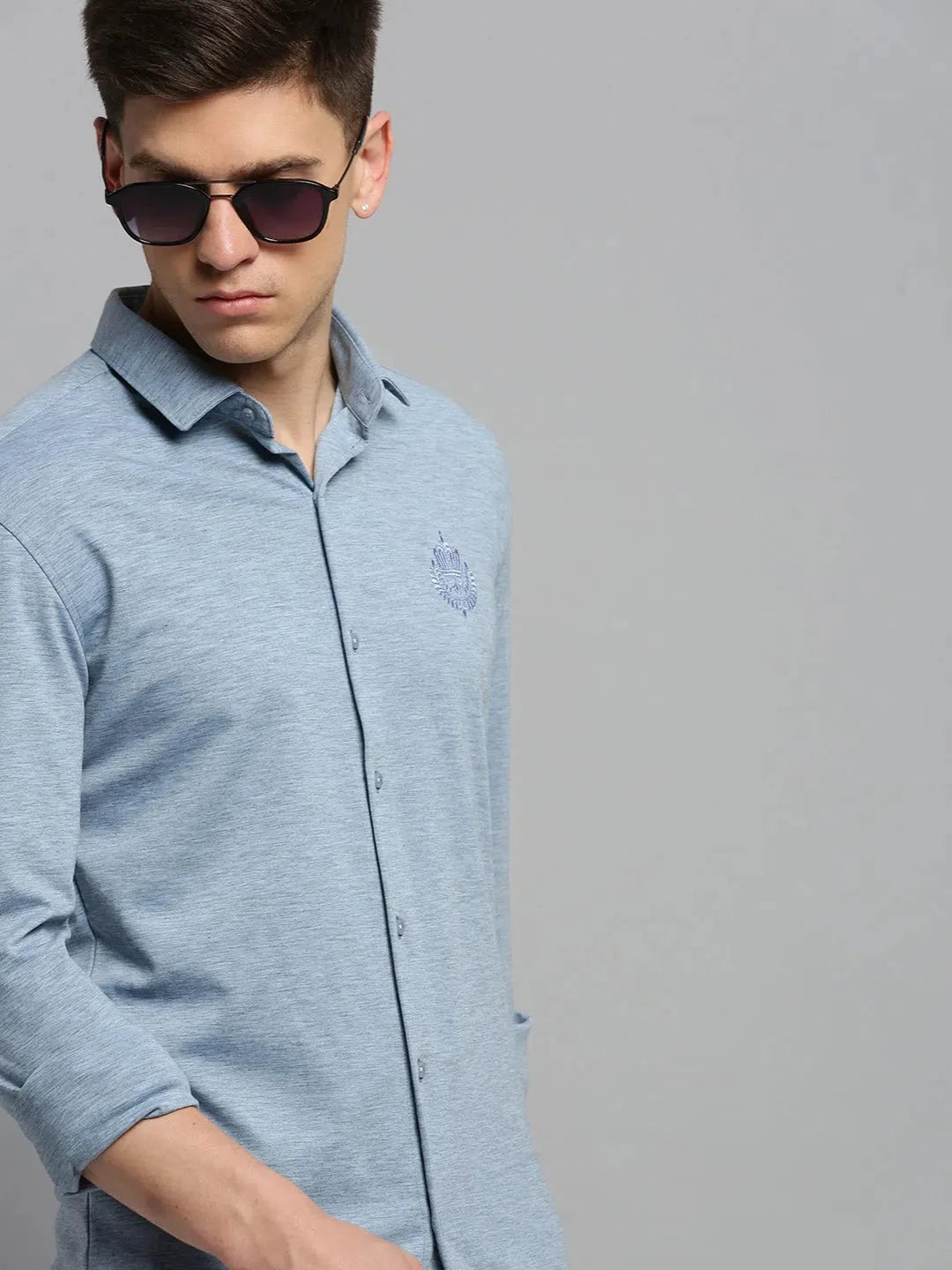 Men Blue Solid Casual Shirt-FORDKNITS-4477-Blue