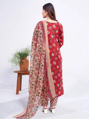 Women Kurta Pant Dupatta Set-2002RED