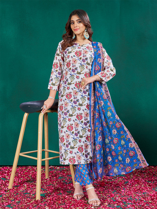 Women Kurta Pant Dupatta Set-2004WHITE