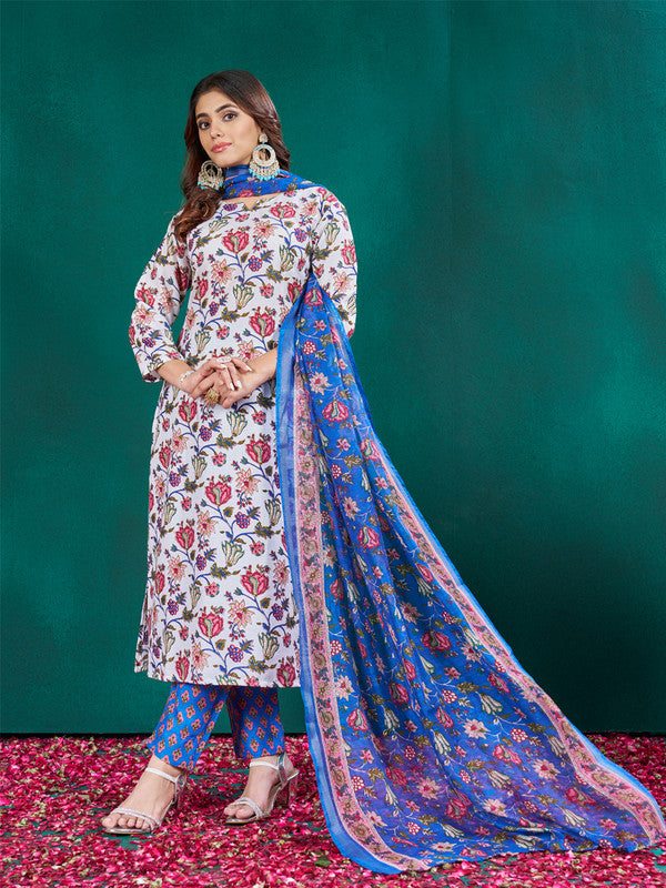 White Cotton Kurta Set with Dupatta - Indian Kurta Sets Online