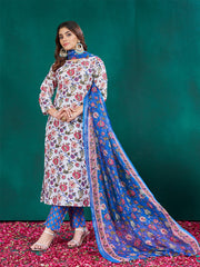 Women Kurta Pant Dupatta Set-2004WHITE
