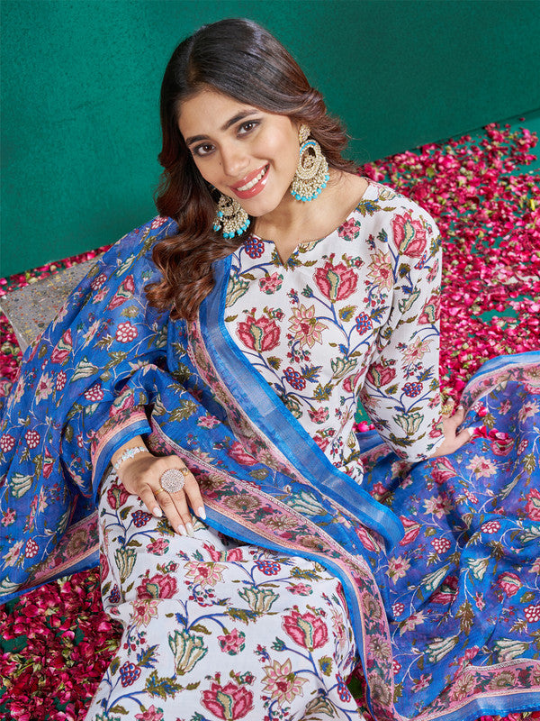 White Cotton Kurta Set with Dupatta - Indian Kurta Sets Online