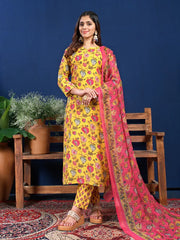 Women Kurta Pant Dupatta Set-2006YELLOW