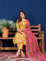 Women Kurta Pant Dupatta Set-2006YELLOW