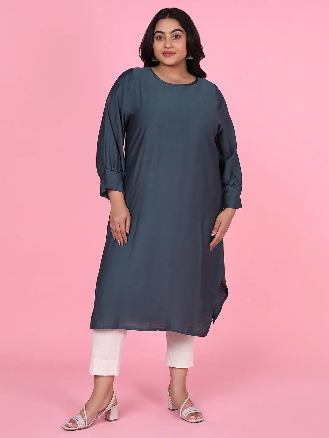 Teal Solid Cotton Kurta | Casual Indian Kurtas for Ladies