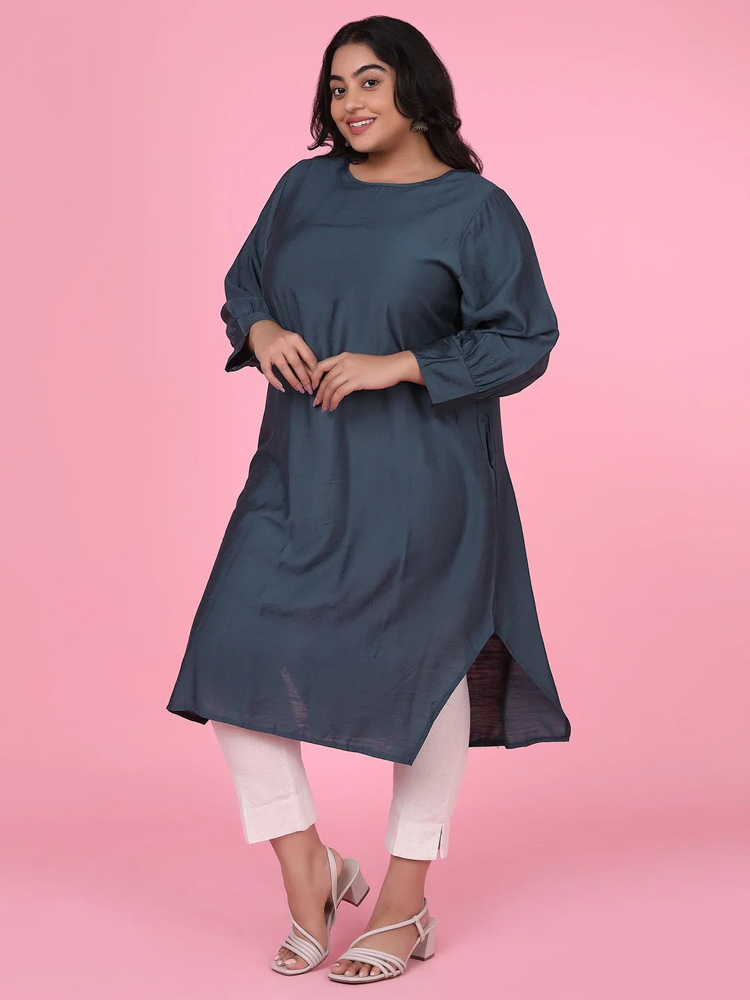Teal Solid Cotton Kurta | Casual Indian Kurtas for Ladies