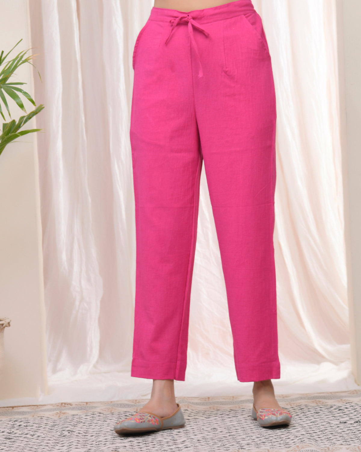 Women Rani Cotton Flax Solid Straight Pants-200VAASRANI