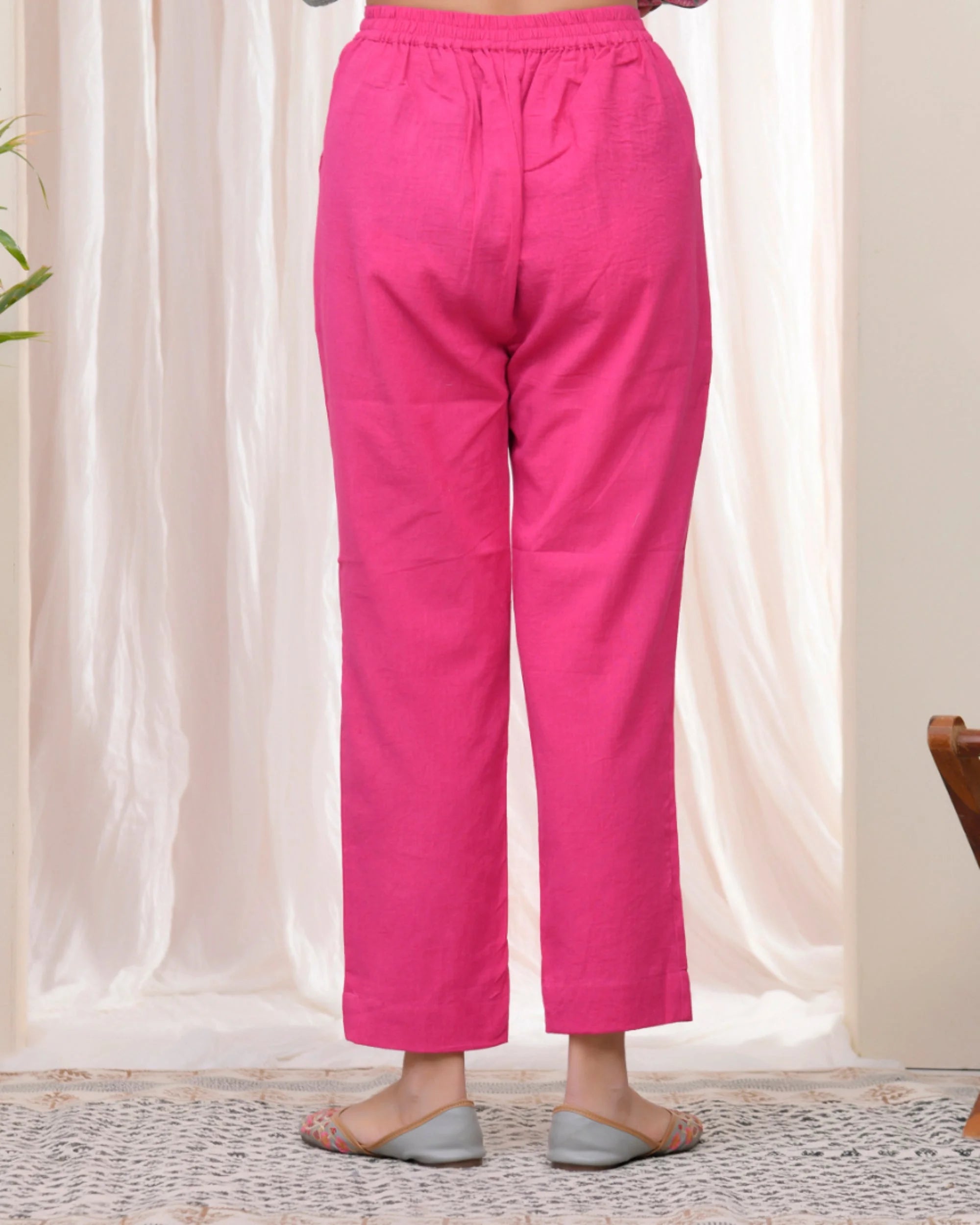 Women Rani Cotton Flax Solid Straight Pants