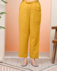 Women Mustard Cotton Flax Solid Straight Pants-201VAASMUSTARD