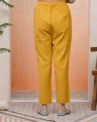 Women Mustard Cotton Flax Solid Straight Pants-201VAASMUSTARD