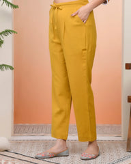 Women Mustard Cotton Flax Solid Straight Pants-201VAASMUSTARD