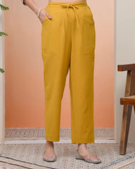 Women Mustard Cotton Flax Solid Straight Pants-201VAASMUSTARD