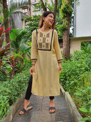 Women Cream-Coloured Yoke Design Straight Kurta ( JOK 1287 Cream )-JOK-1287