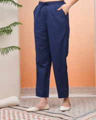 Women Royal Blue Cotton Flax Solid Straight Pants-202VAASROYALBLUE
