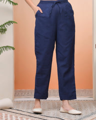 Women Royal Blue Cotton Flax Solid Straight Pants-202VAASROYALBLUE