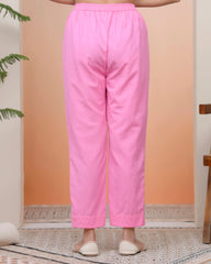 Women Pink Cotton Flax Solid Straight Pants-203VAASPINK