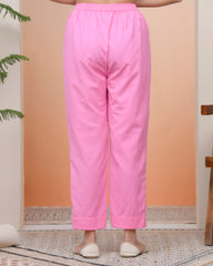 Women Pink Cotton Flax Solid Straight Pants-203VAASPINK