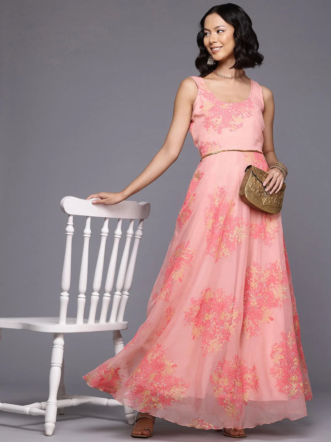 Floral Organza Ethnic Gown - Shop Indian Dresses Online Now!
