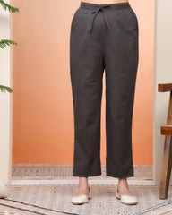 Women Charcoal Cotton Flax Solid Straight Pants-204VAASCHARCOAL