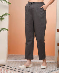 Women Charcoal Cotton Flax Solid Straight Pants-204VAASCHARCOAL