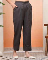 Women Charcoal Cotton Flax Solid Straight Pants-204VAASCHARCOAL