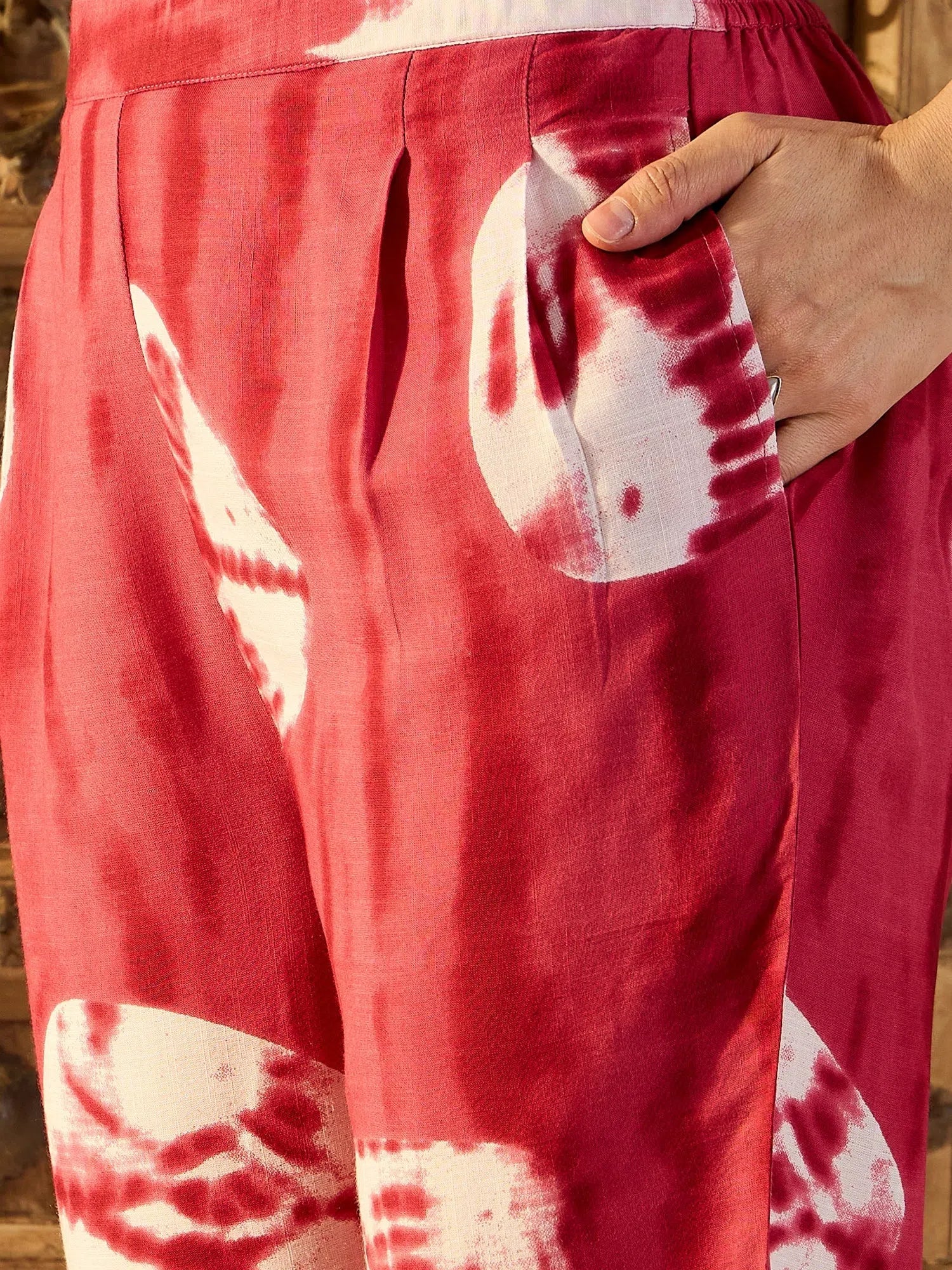 Maroon Tie Dye Co Ord Set - Printed Two Piece Sets Women