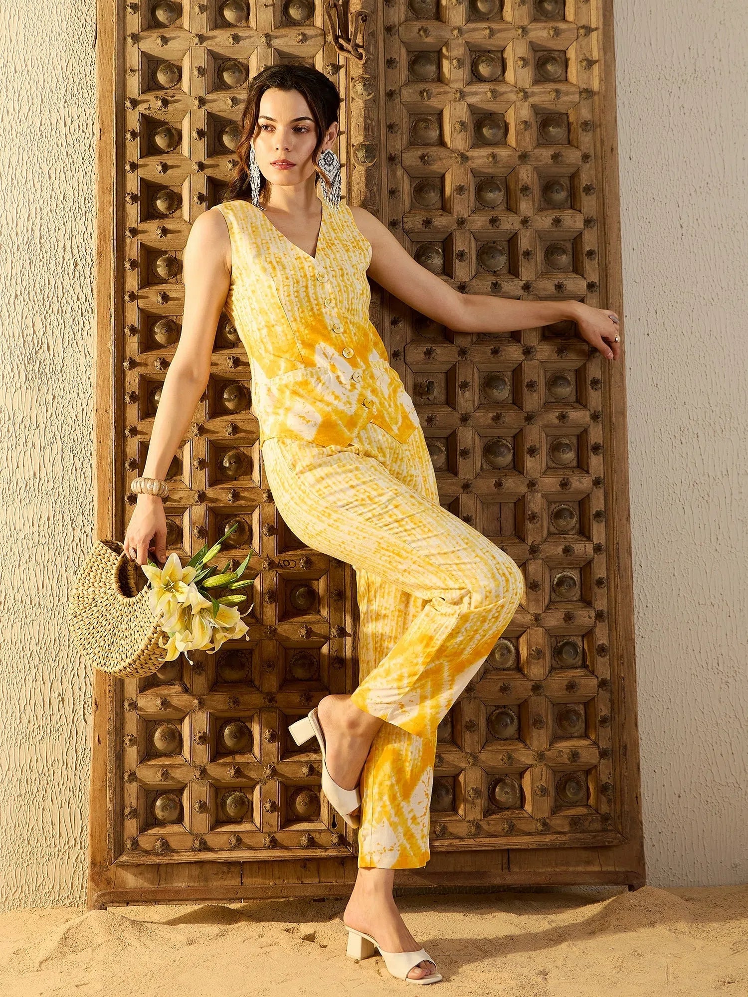 Yellow Tie Dye Printed Co Ord Sets - Casual Beach Sets