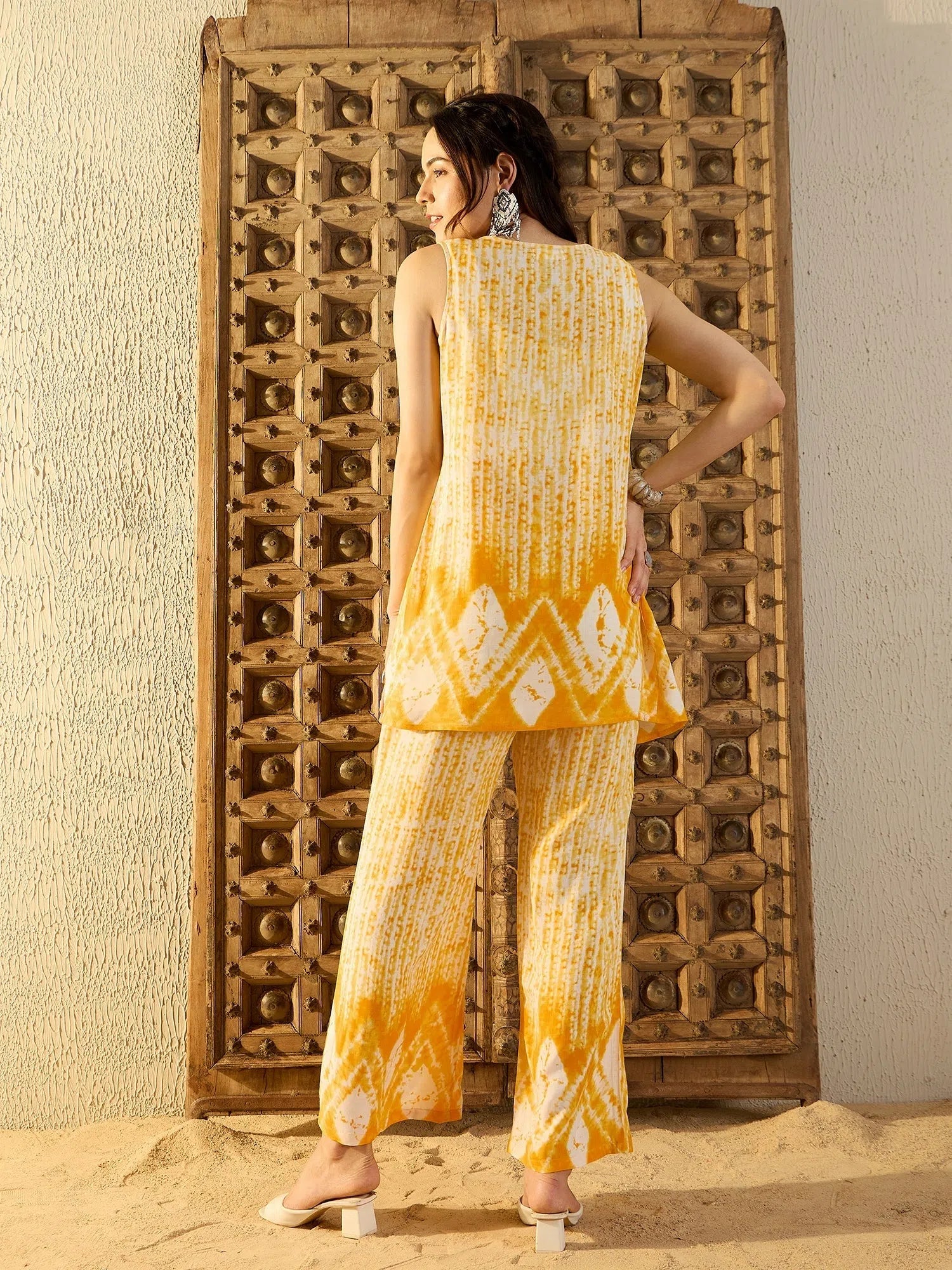 Yellow Tie Dye Top & Pants Co Ord Sets for Women | Rayon