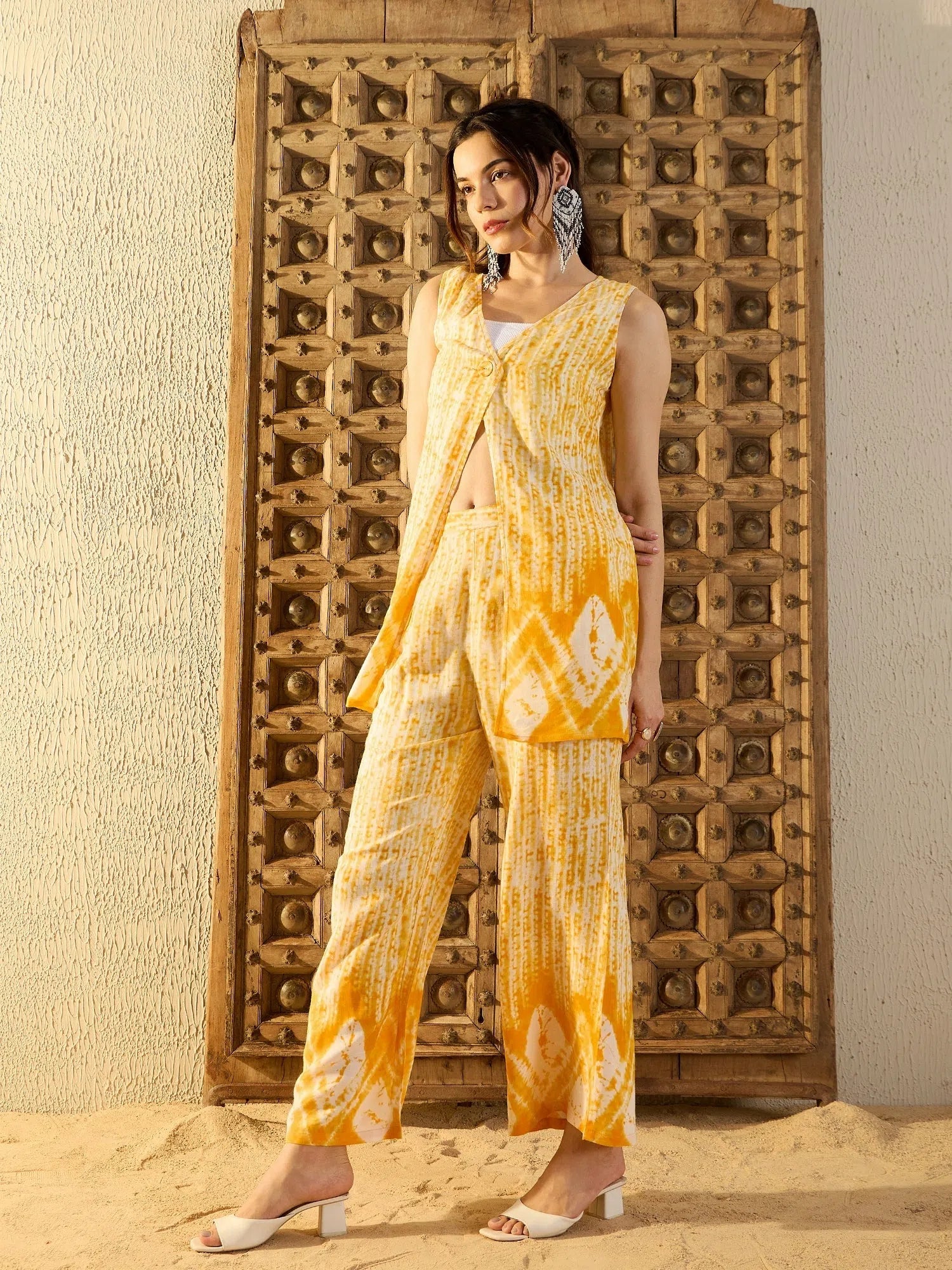 Yellow Tie Dye Top & Pants Co Ord Sets for Women | Rayon