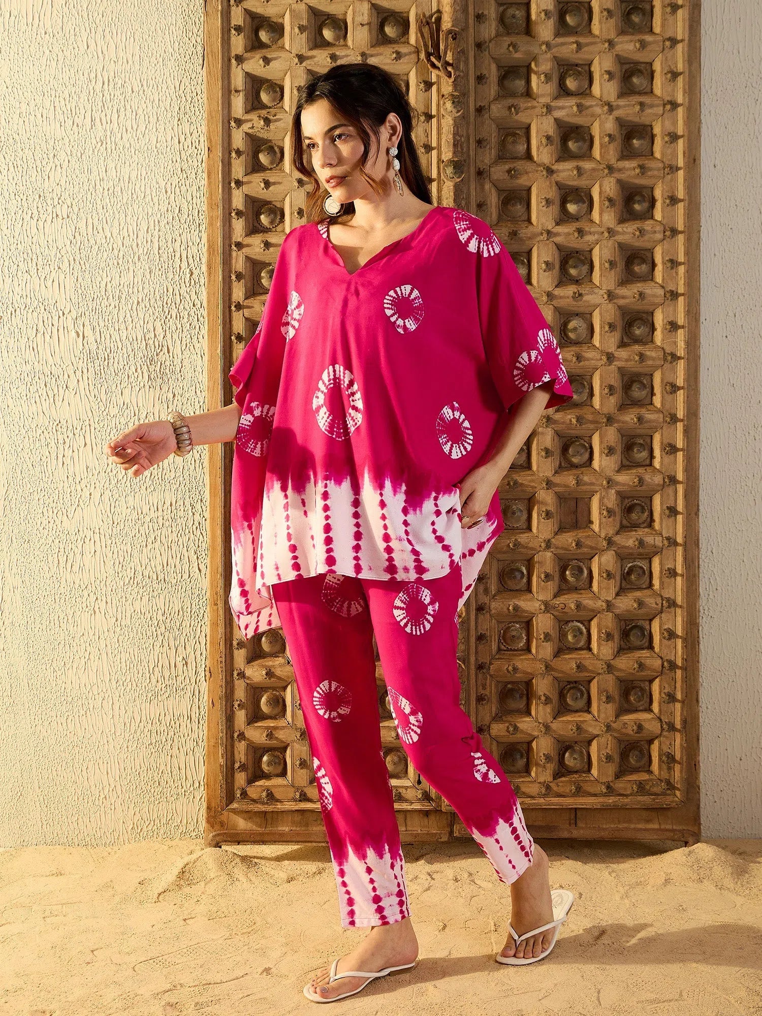 Pink Tie Dye Kaftan Co Ord Set - Printed Co Ord Sets Women