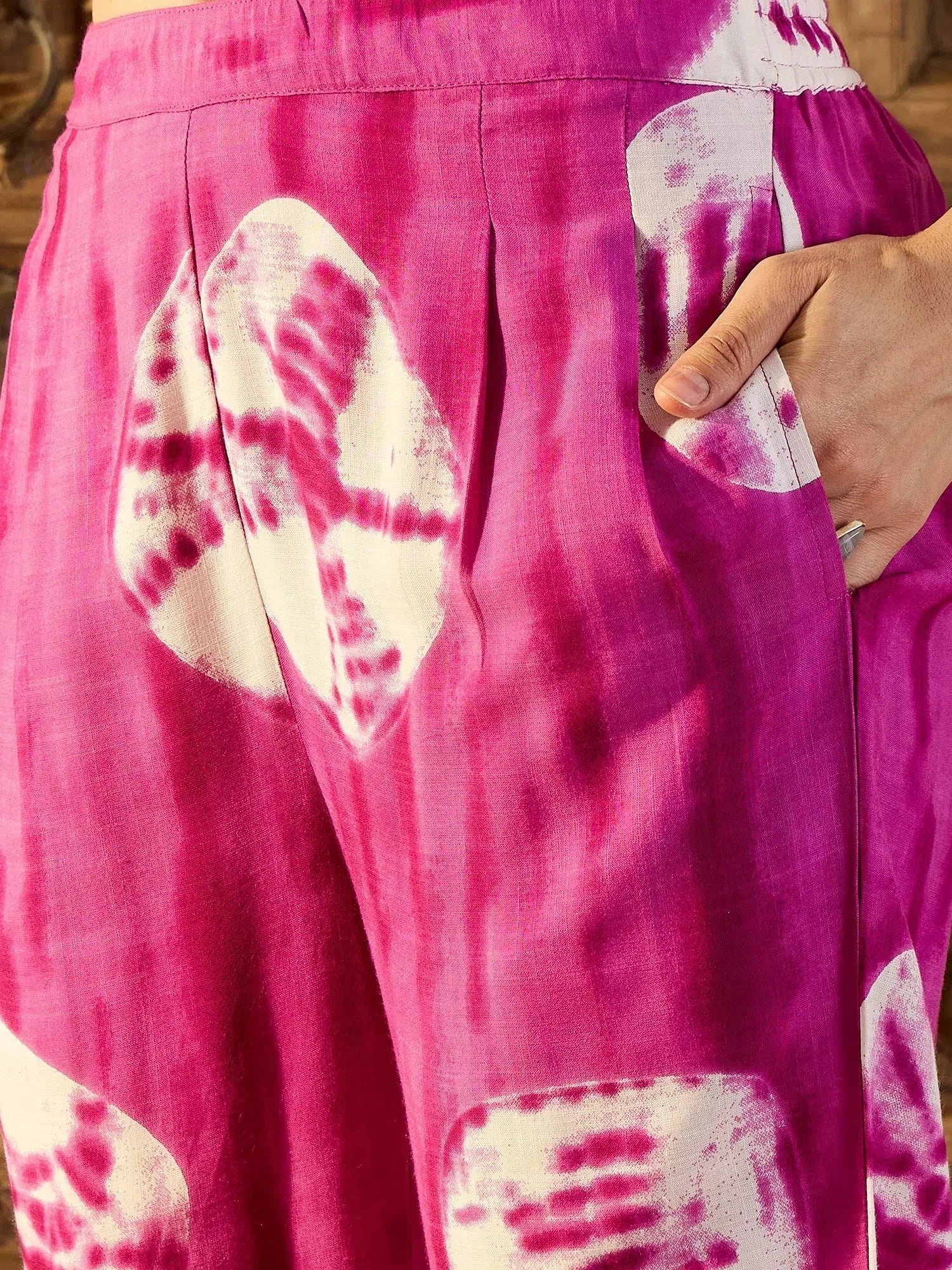 Magenta Tie Dye Co Ord Sets Women - Box Pleat Rayon Set