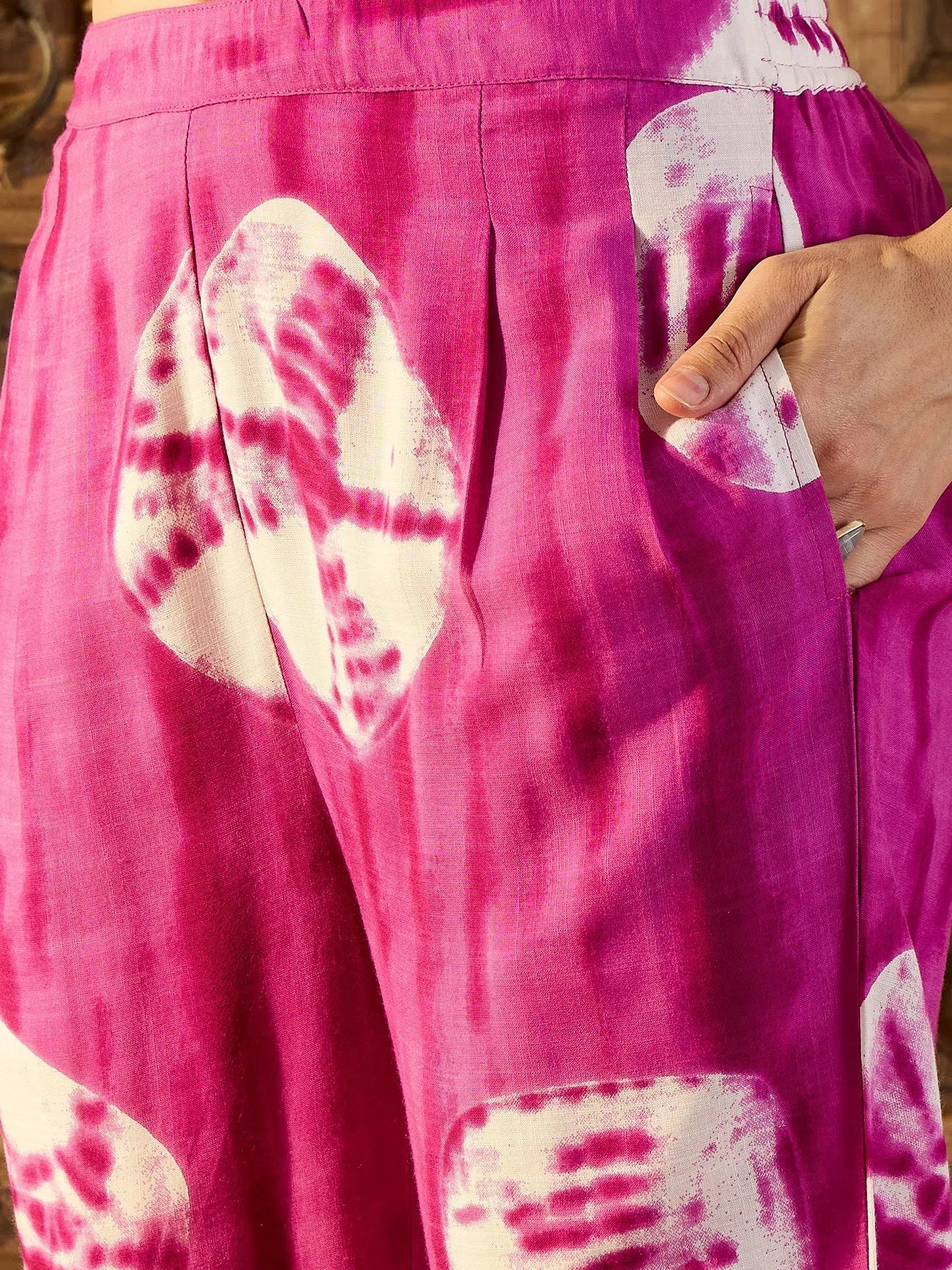 Magenta Tie Dye Co Ord Sets Women - Box Pleat Rayon Set