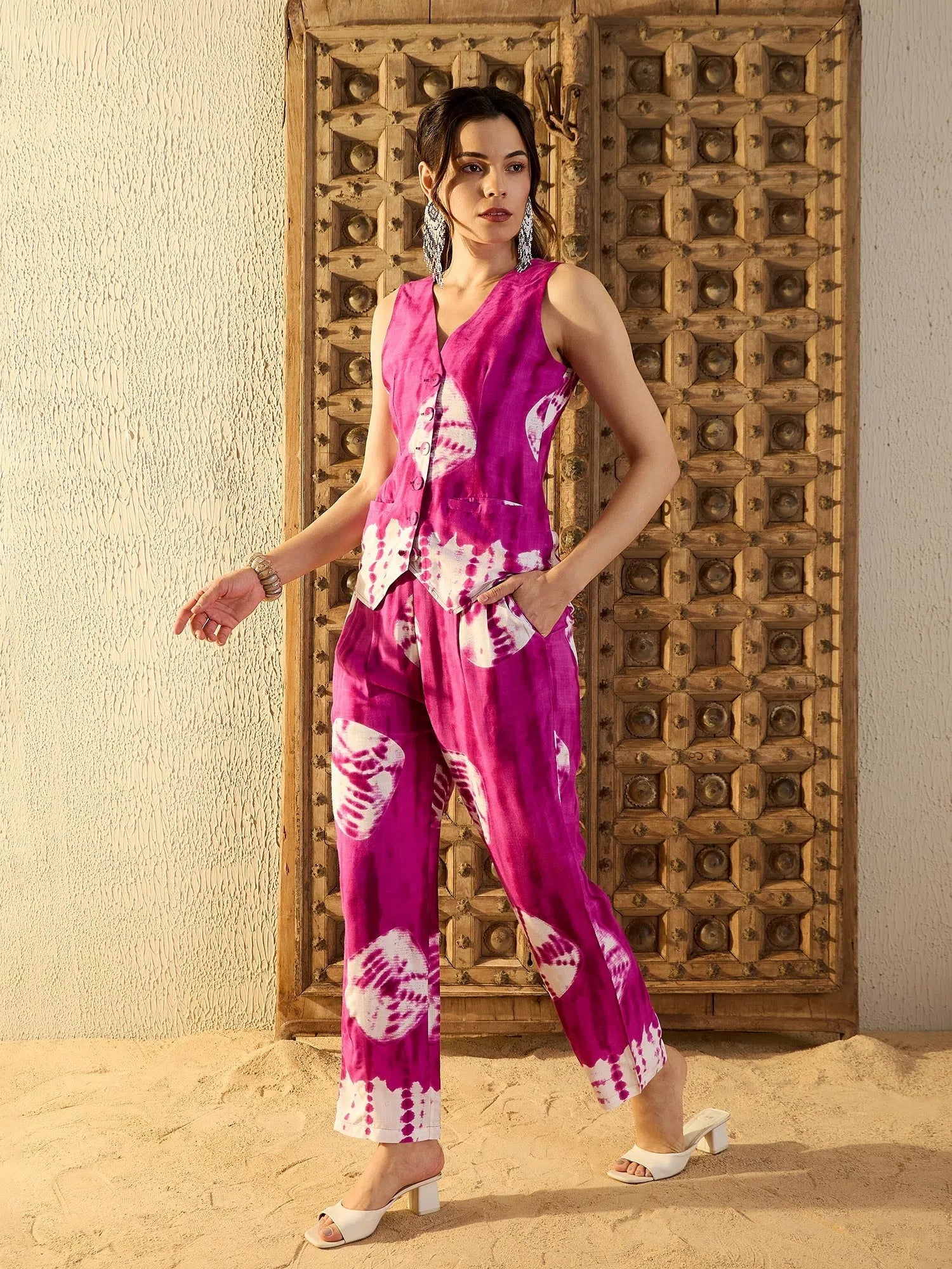Magenta Tie Dye Printed Co Ord Sets for Women | Two Piece Sets