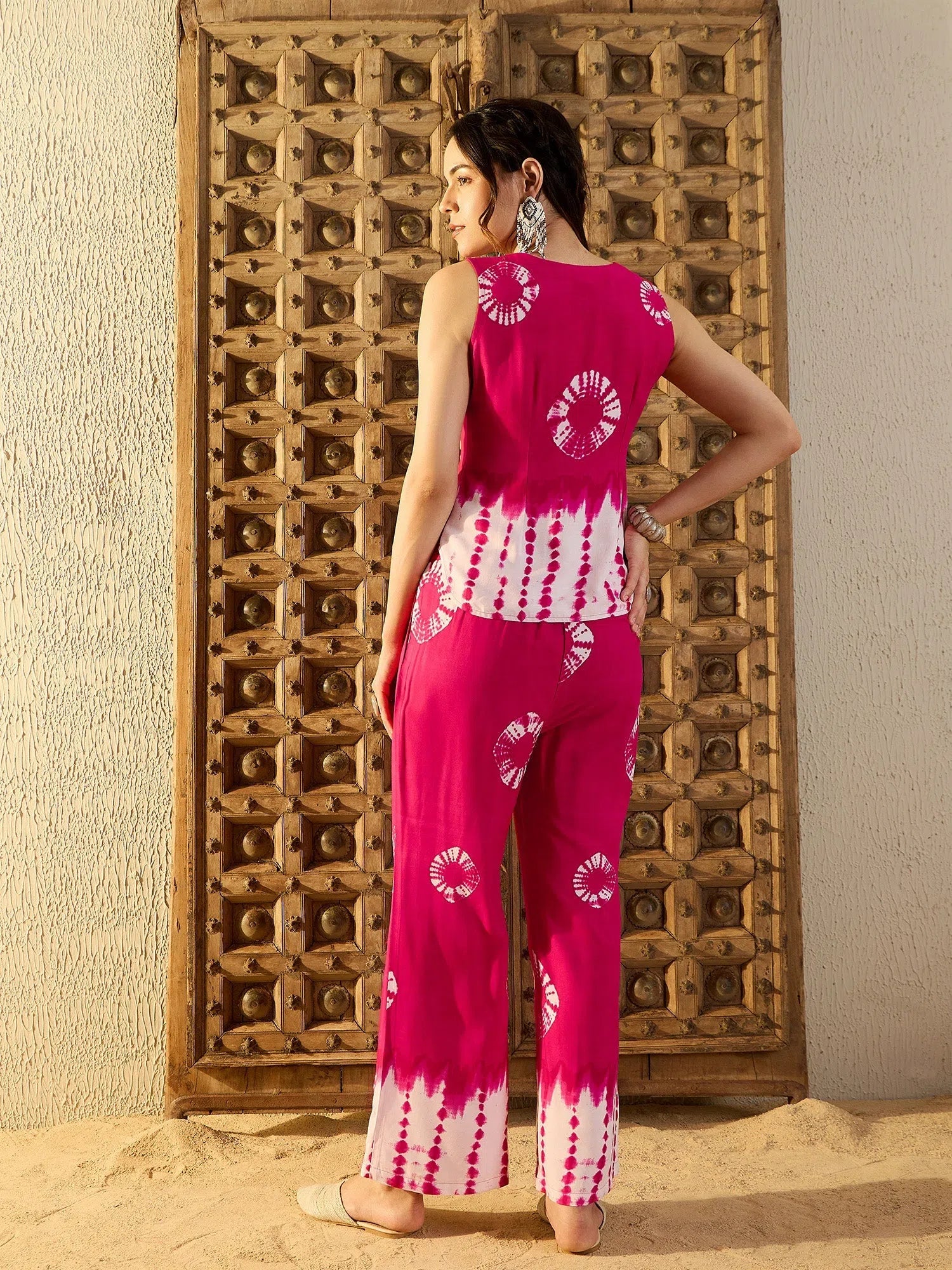Pink Tie Dye Co Ord Sets - Women's Printed Rayon Two Piece Sets