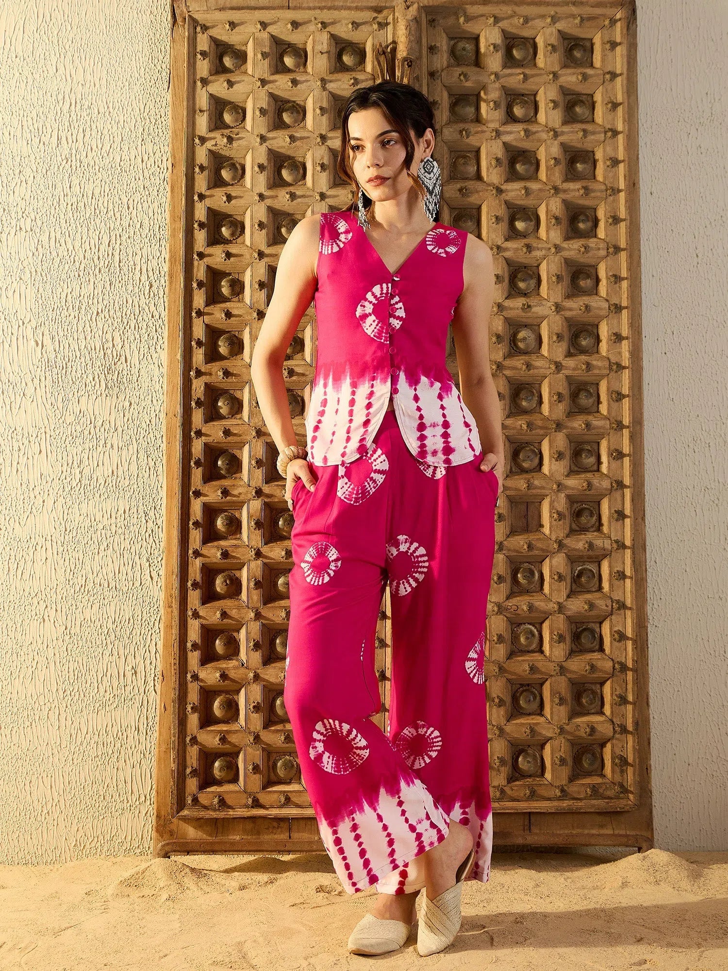 Pink Tie Dye Co Ord Sets - Women's Printed Rayon Two Piece Sets