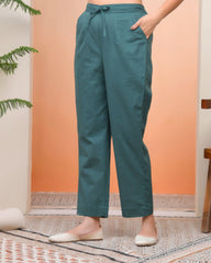 Women Ferozi Cotton Flax Solid Straight Pants-206VAASFEROZI