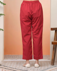 Women Maroon Cotton Flax Solid Straight Pants-207VAASMAROON