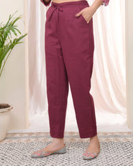 Women Magenta Cotton Flax Solid Straight Pants-209VAASMAGENTA