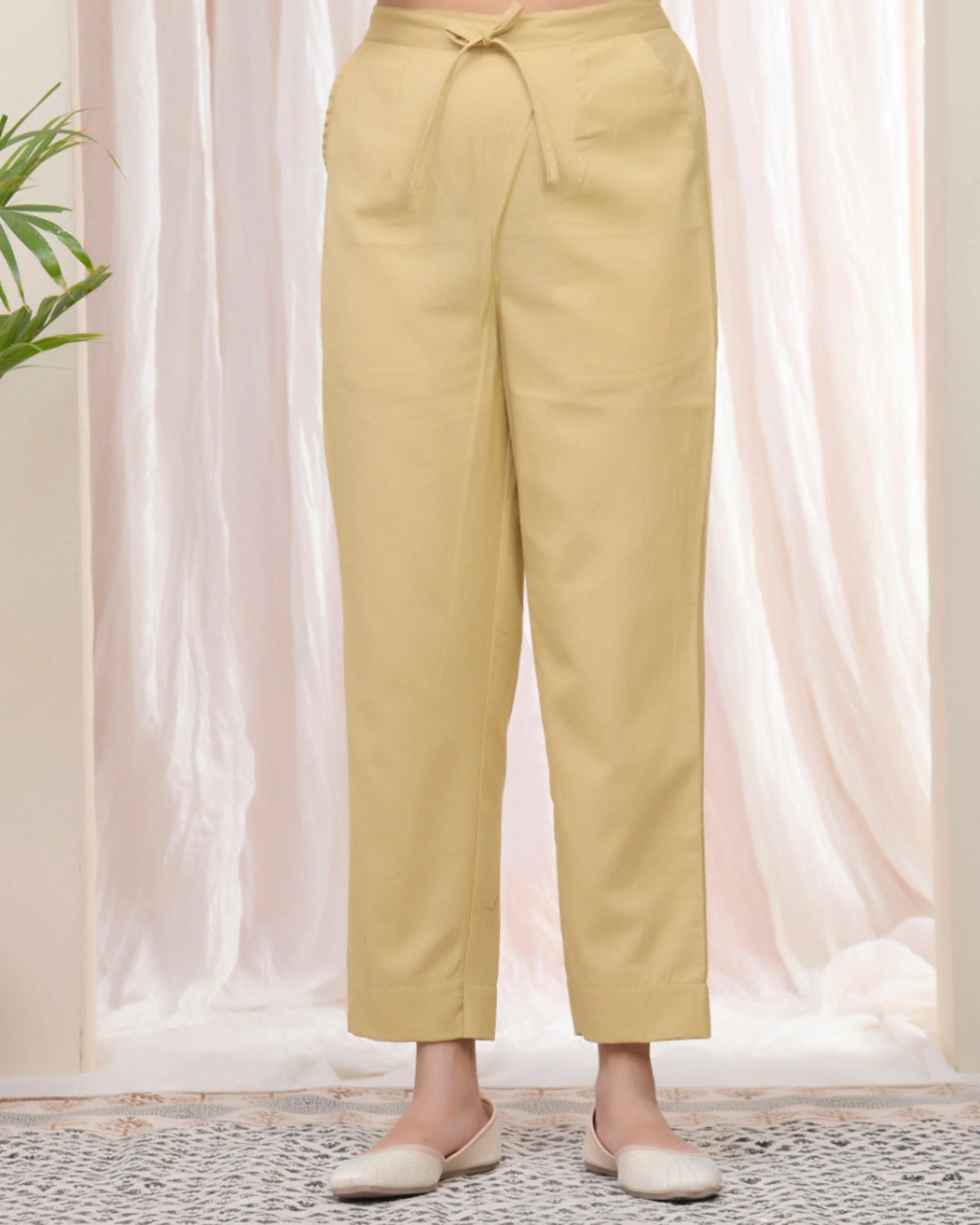 Women Cheeku Cotton Flax Solid Straight Pants-211VAASCHEEKU