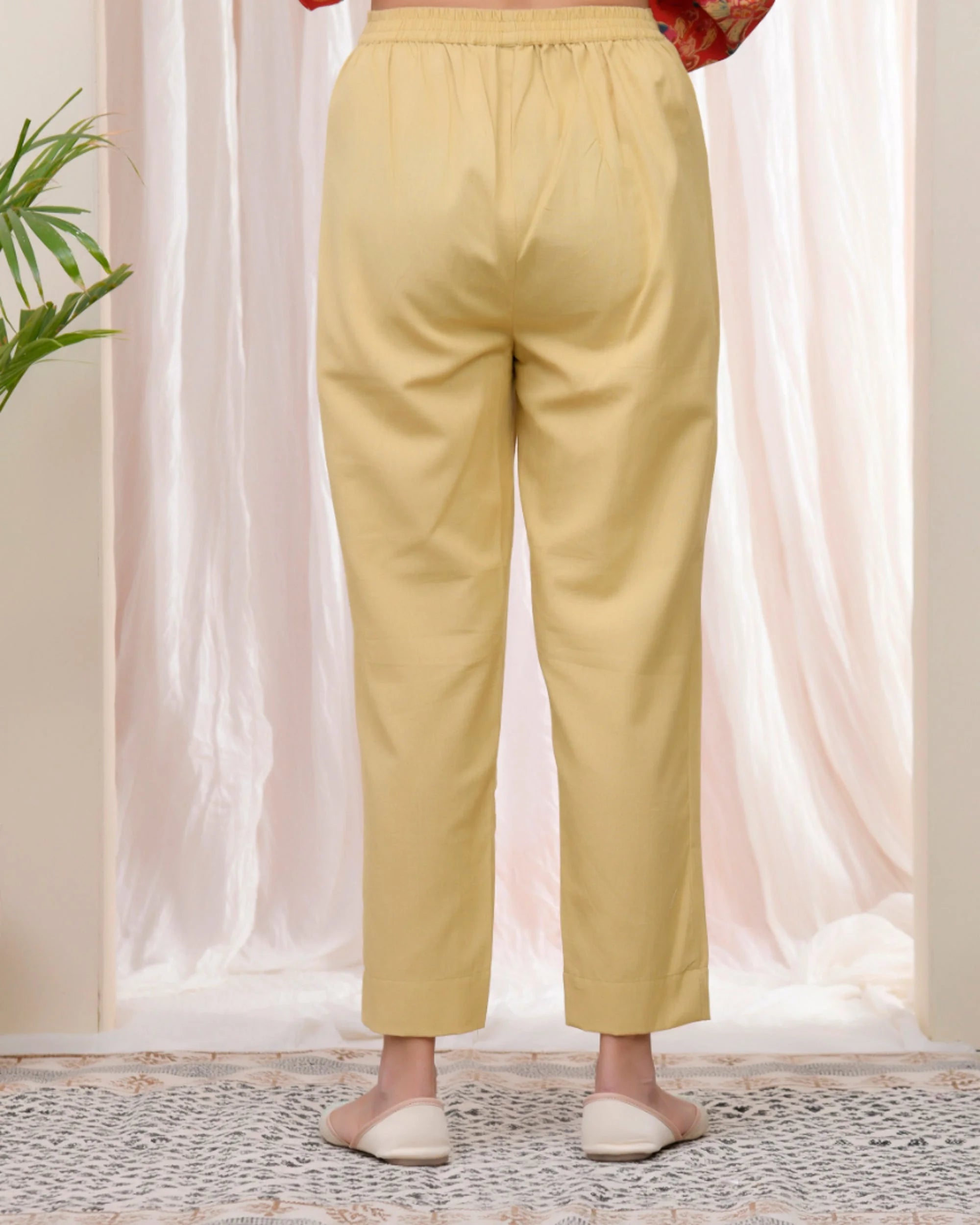 Women Cheeku Cotton Flax Solid Straight Pants