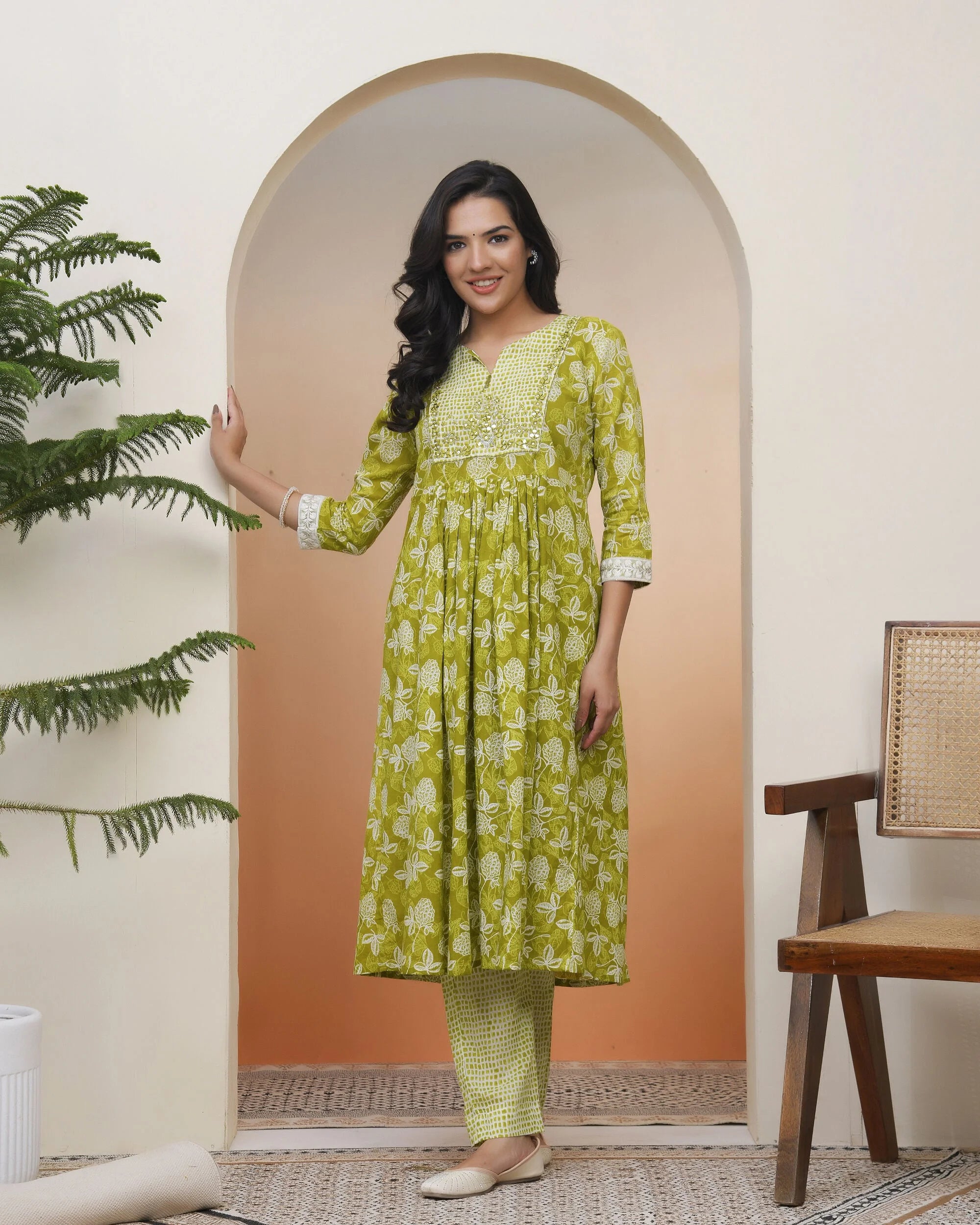 Women Mustard Cotton printed Straight Kurti
