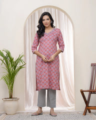 Women Pink Cotton printed Straight Kurti-215VAASPINK